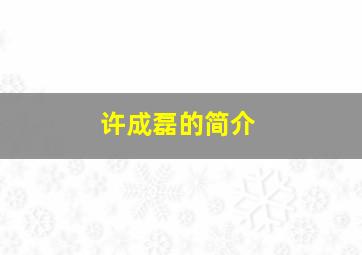 许成磊的简介,不纯正不作为犯理论的作者简介